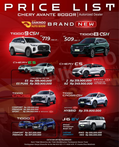 Pricelist Harga Chery bekasibarat 2025